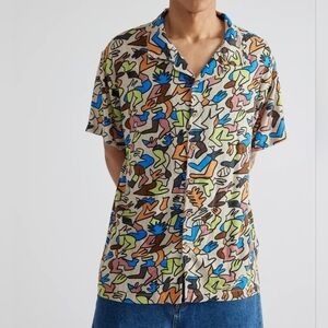 The Critical Slide Society Gus Goes West Pattern Short Sleeve Shirt, Tan Multi S